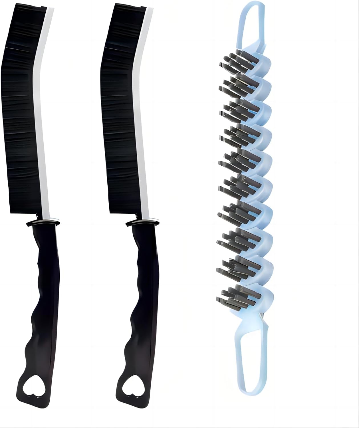 Cepillo grietas cerdas duras baño cocina 3uds negro azul