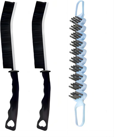 Cepillo grietas cerdas duras baño cocina 3uds negro azul