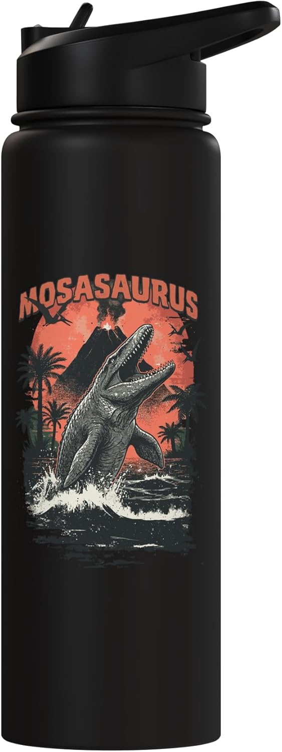 Botella de agua aislada retro de acero inoxidable Mosasaurus Sea Rex