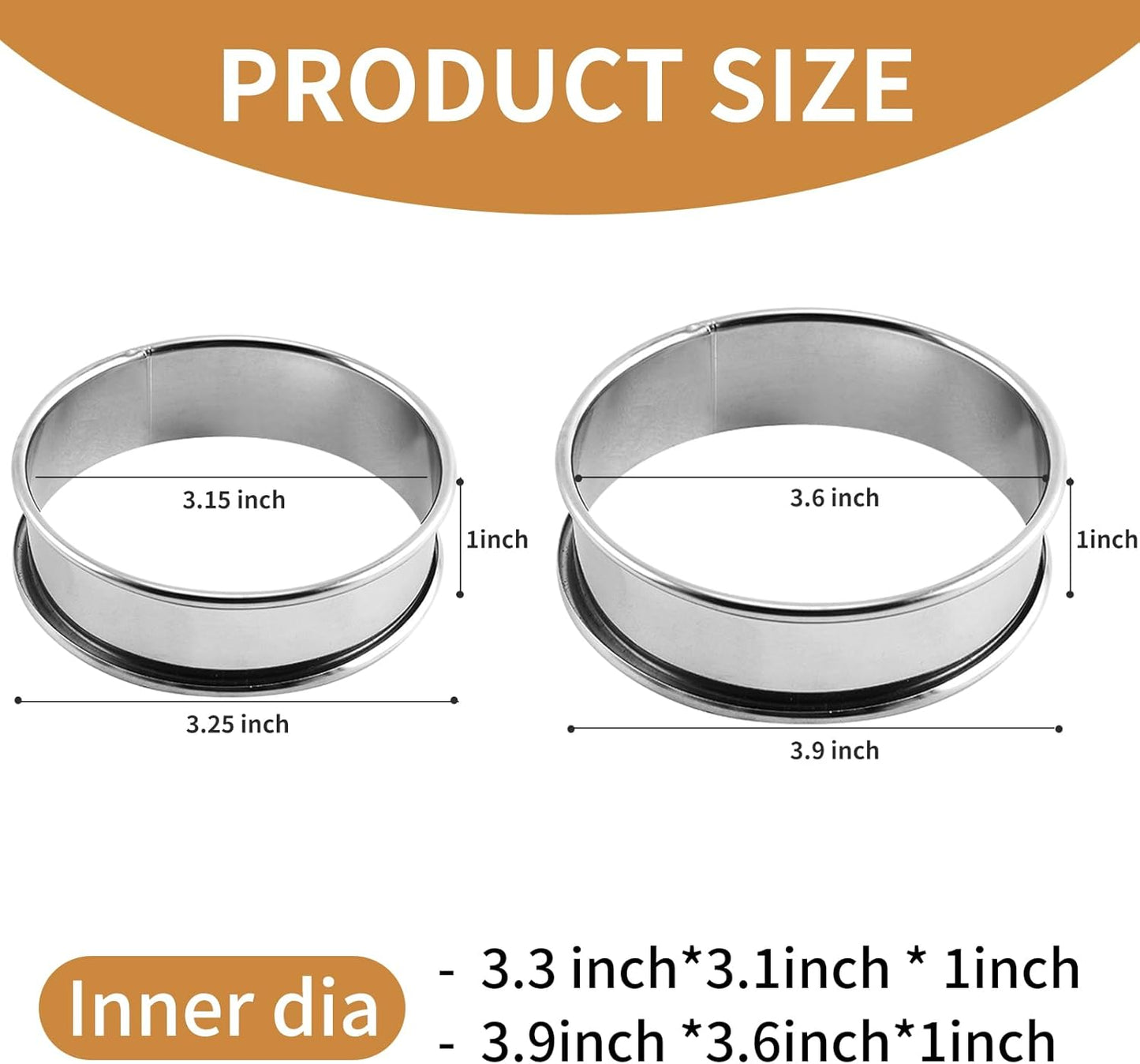 Anillos de crumpet de acero inoxidable 4 pulgadas paquete de 10