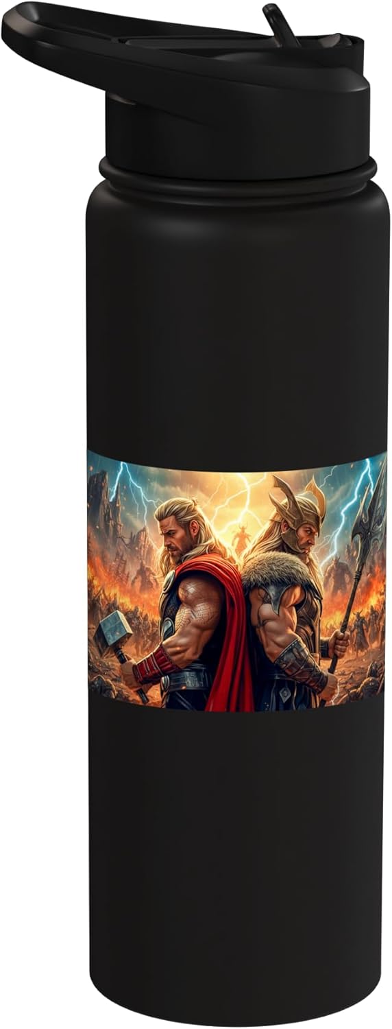 Botella de agua aislada de acero inoxidable Odin y Thor