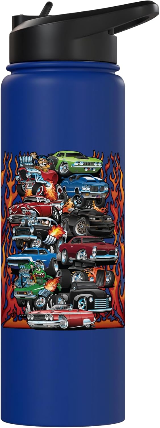 Botella de agua acero inoxidable aislada Car Madness coches clásicos