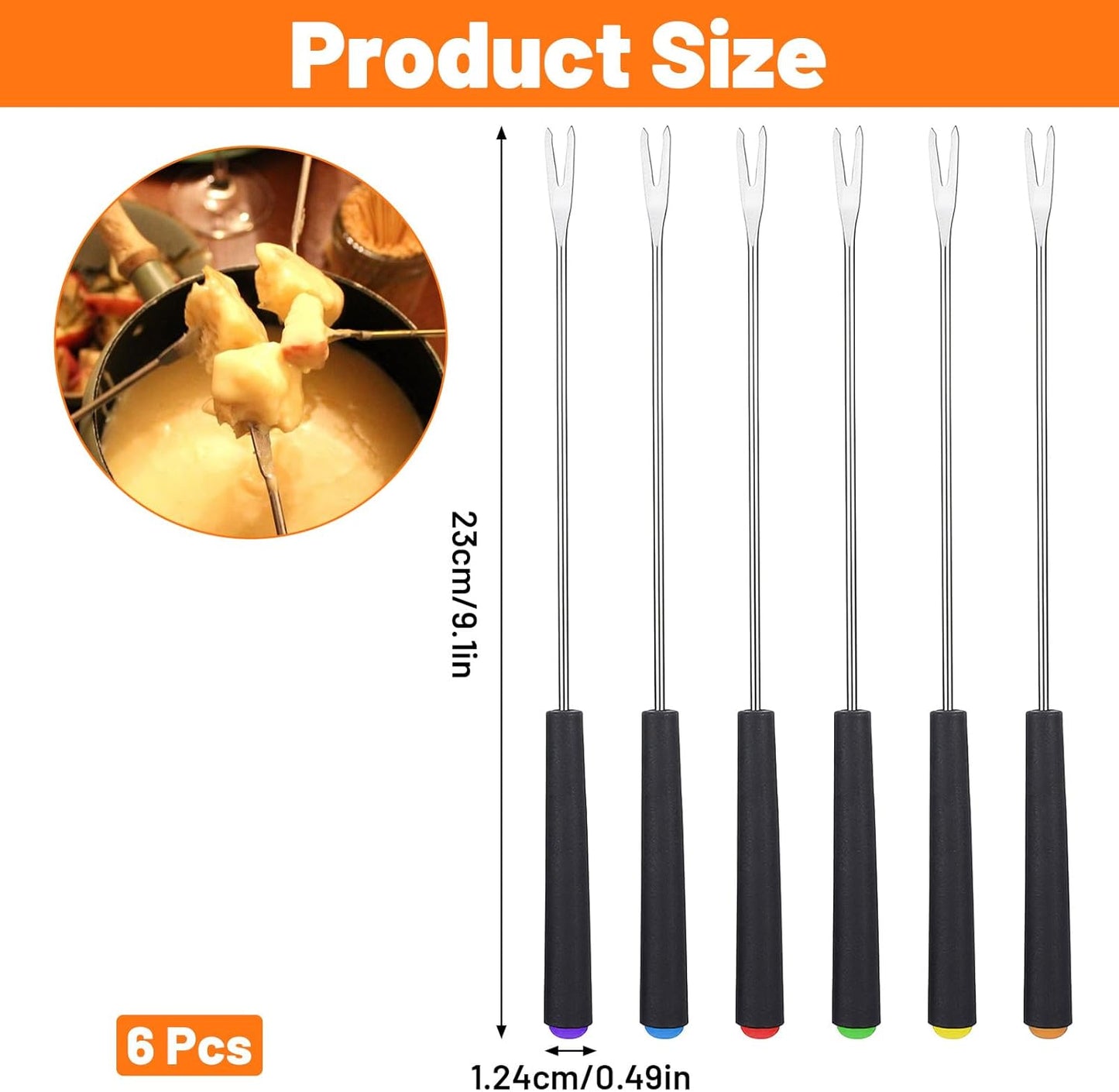 6 Tenedores Fondue Acero Inox 9.1pulg Brochetas Coloridas