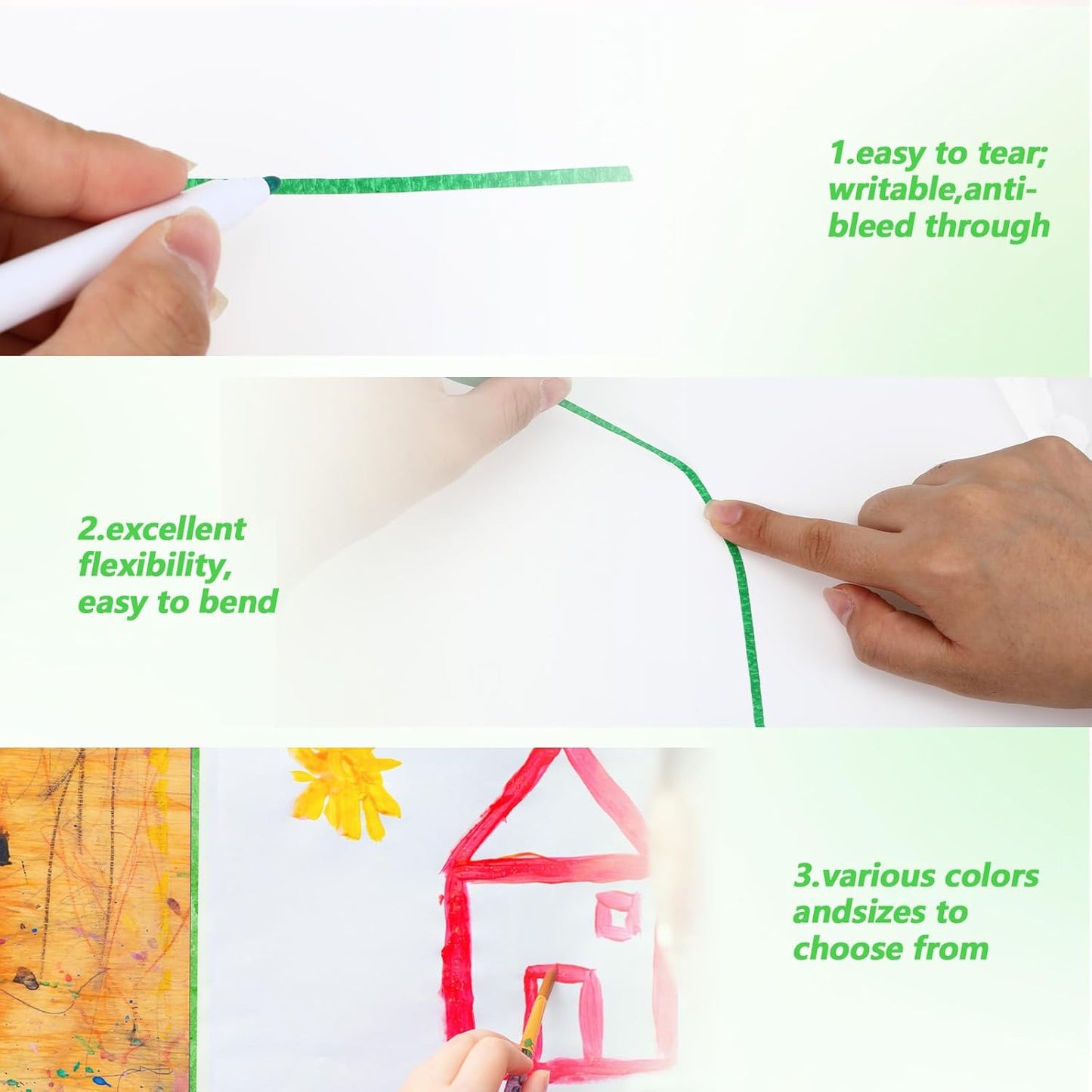 8 Rollos Cinta Adhesiva Verde 1/8pulg Artística Pintura