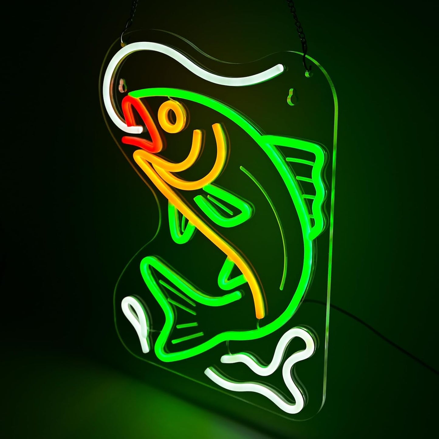 Letrero neón pesca LED verde regulable dormitorio niños