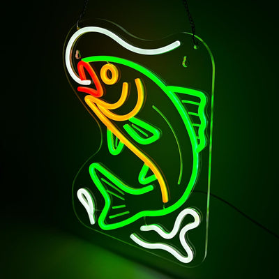Letrero neón pesca LED verde regulable dormitorio niños