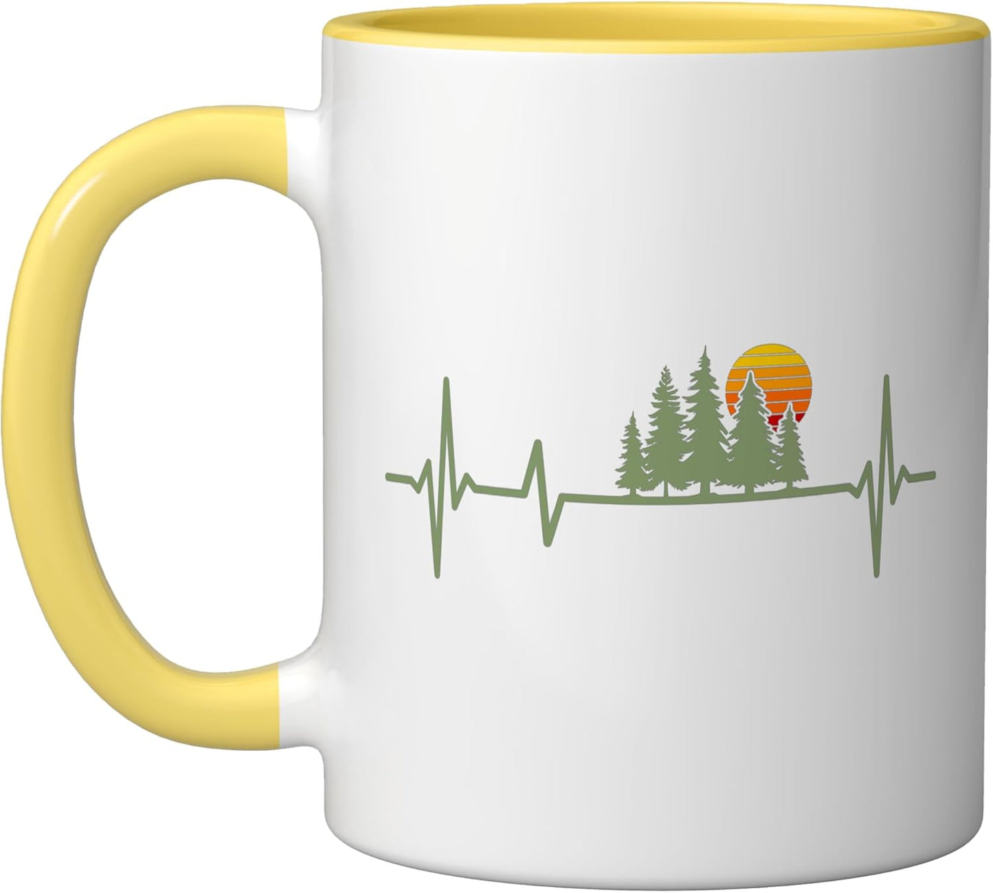 Taza cerámica de bosque naturaleza corazón amarillo/blanco
