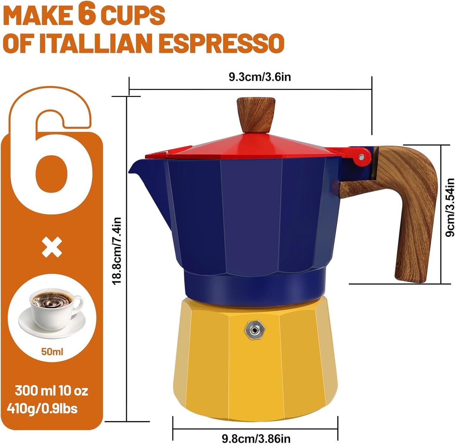 Cafetera de moka de aluminio para cocina italiana y cubana 10 oz