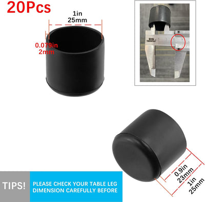 20 Fundas Redondas Patas Mesa Silicona 0.98pulg Negro