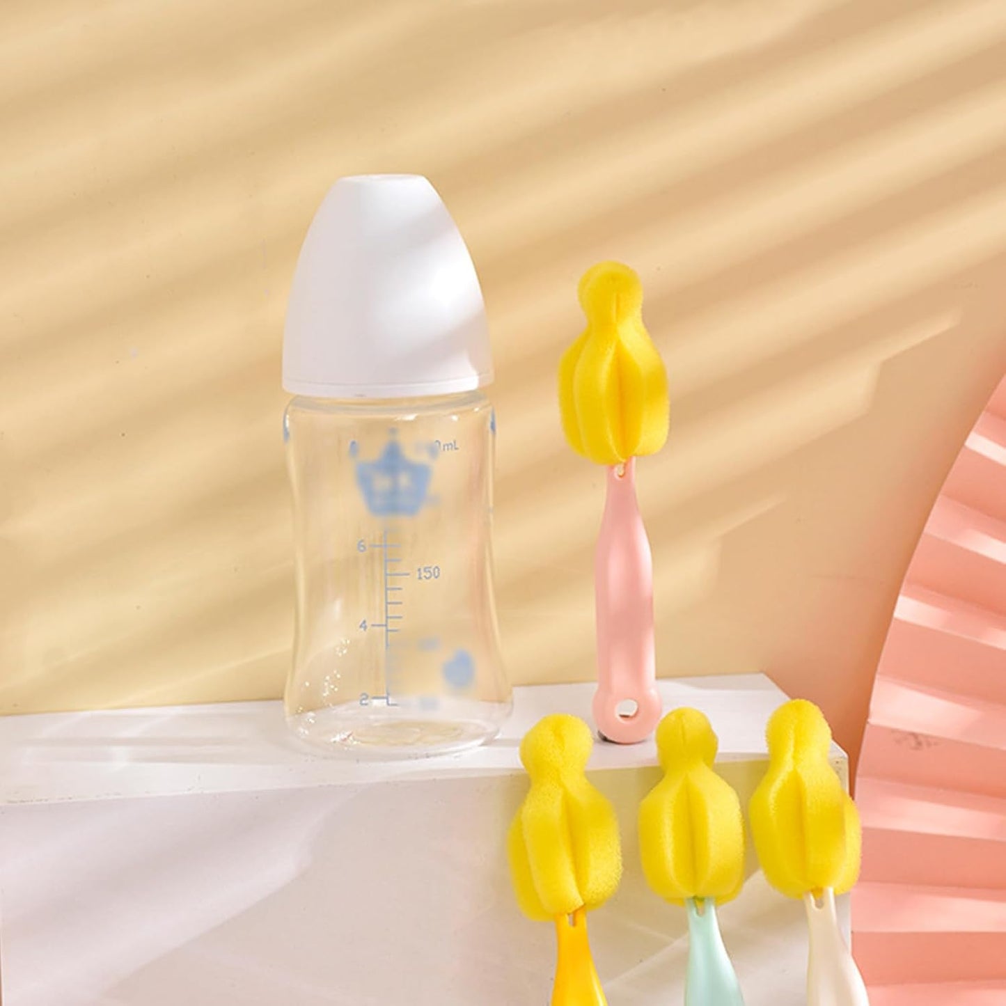 Limpiador pezones botella cepillo esponja rosa