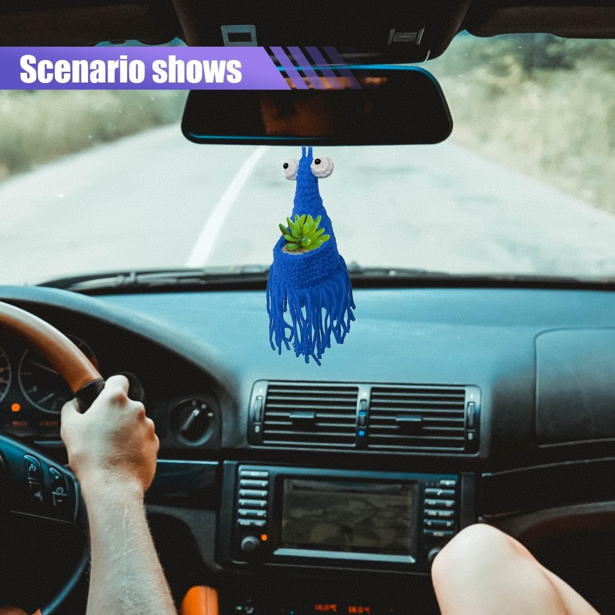 Colgante Alienígena Yip Yip Espejo Coche Crochet Azul
