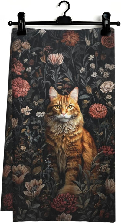 Toalla de cocina vintage Moody Floral Tabby Cat 16 x 24