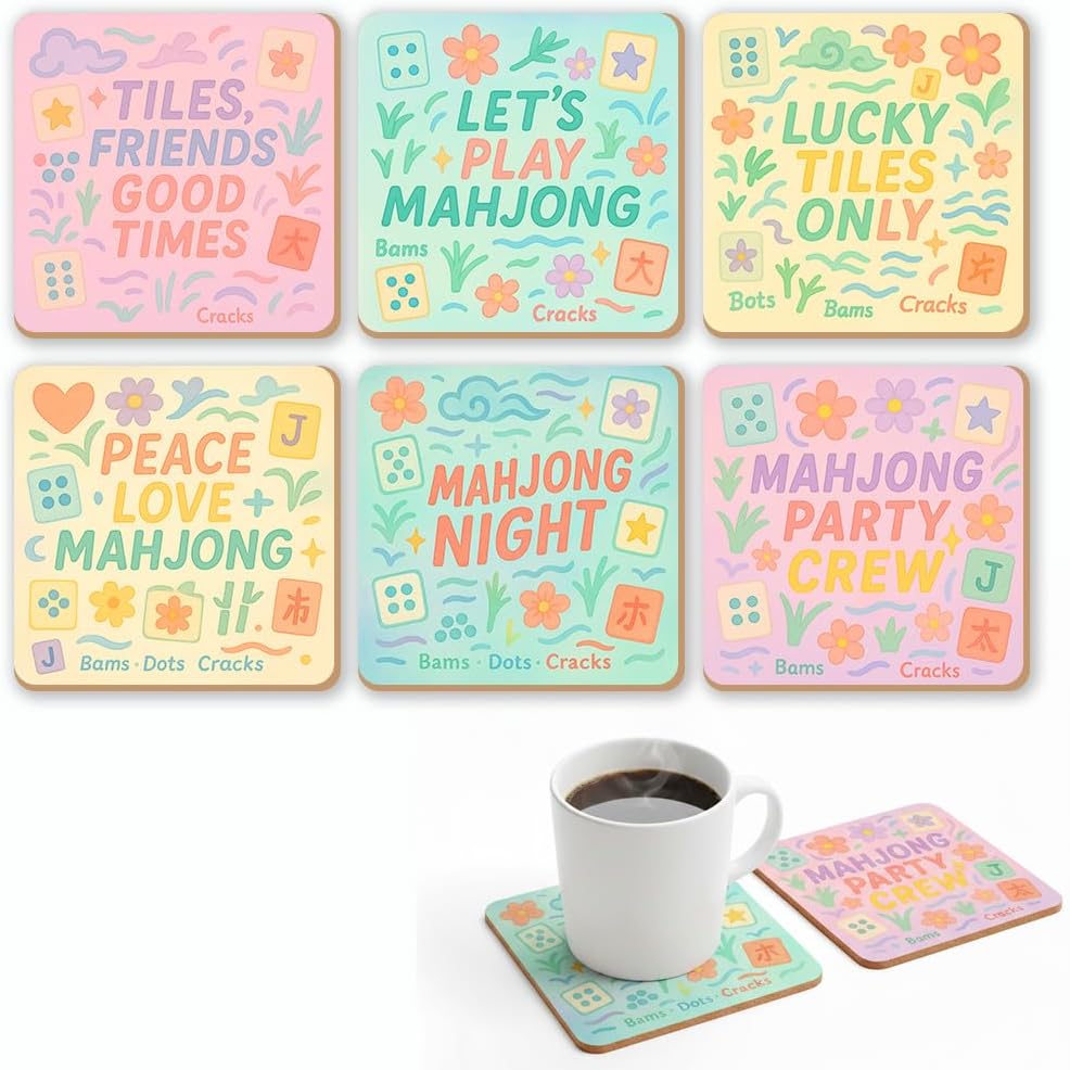 Posavasos de corcho Mahjong 3.94 x 3.94 pulgadas con diseños pastel