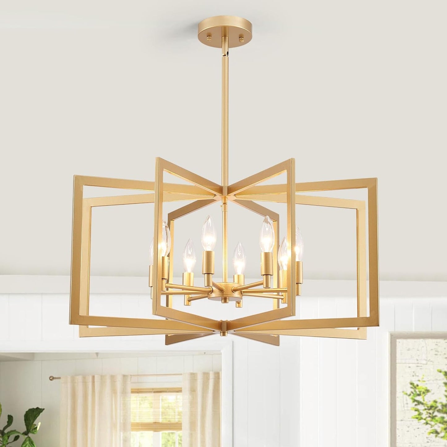 Candelabro dorado 8 luces lámpara geométrica metal moderno