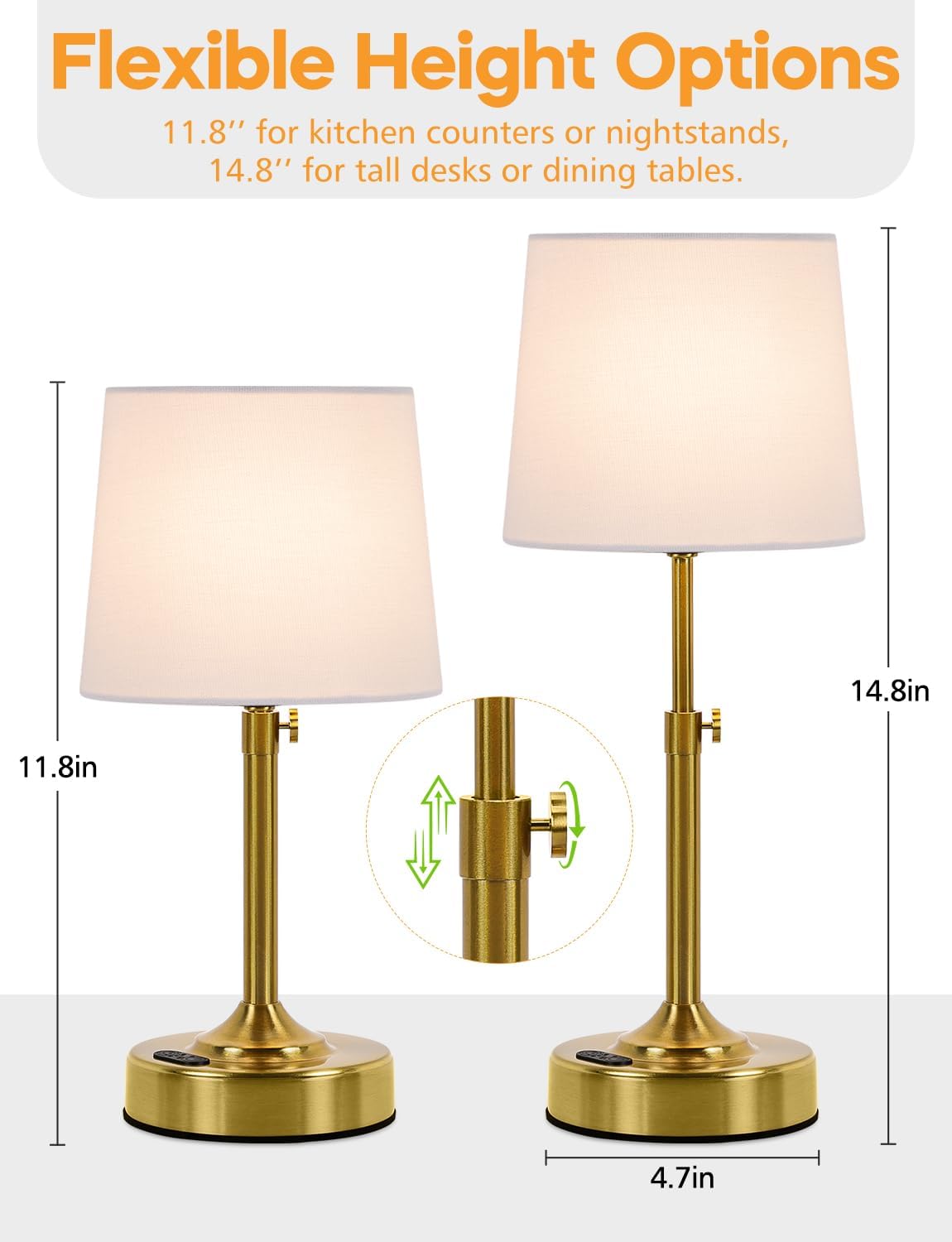 Lámpara mesa recargable ajustable LED inalámbrica dorada