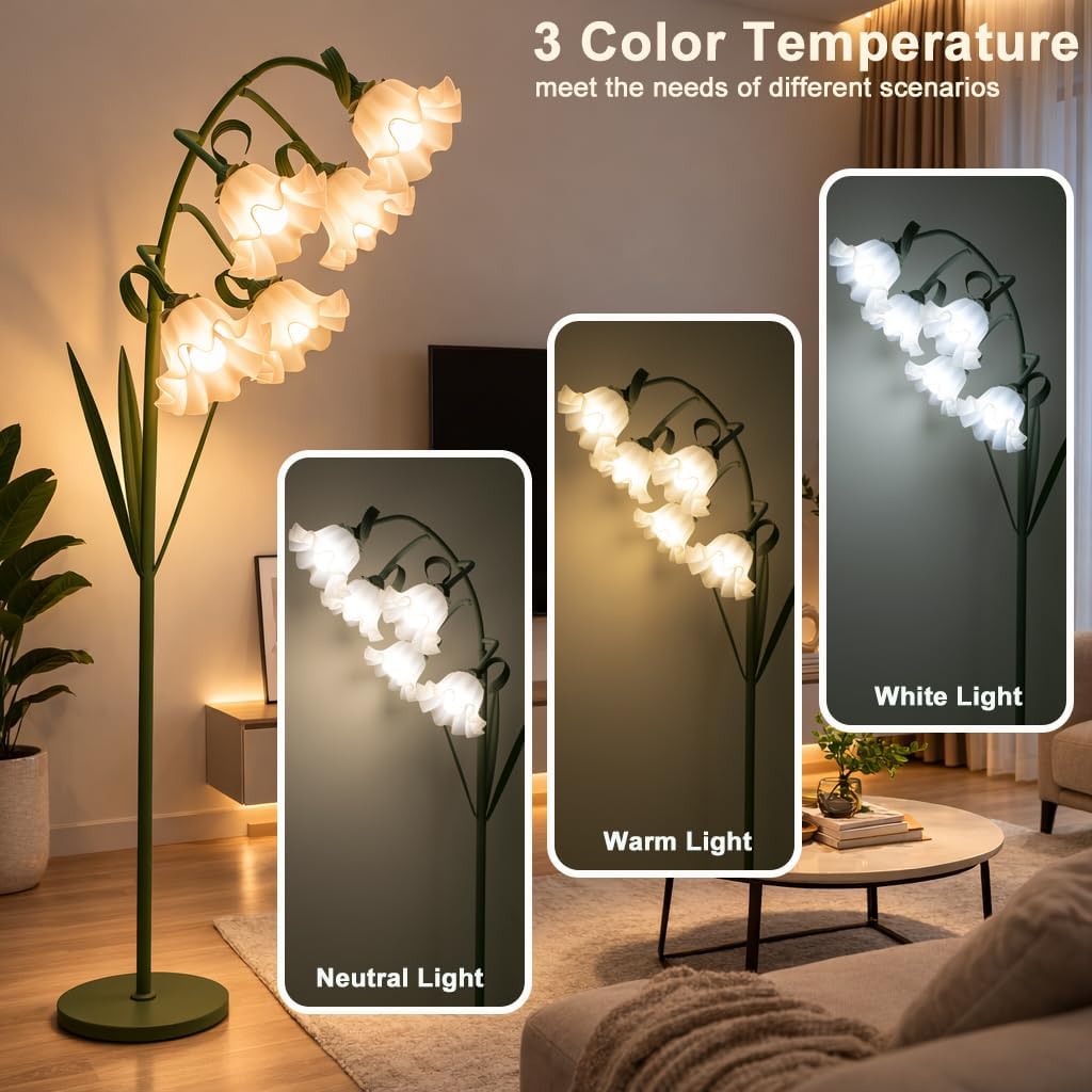 Lámpara pie floral verde 5 LED E26 3 modos interruptor