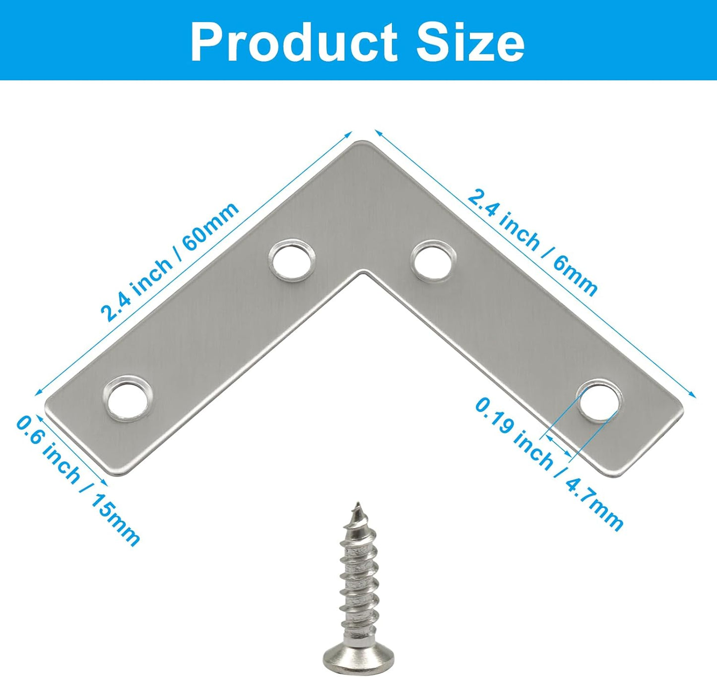 10 Pzas Láminas Acero Inox 2.4x2.4pulg con Tornillos