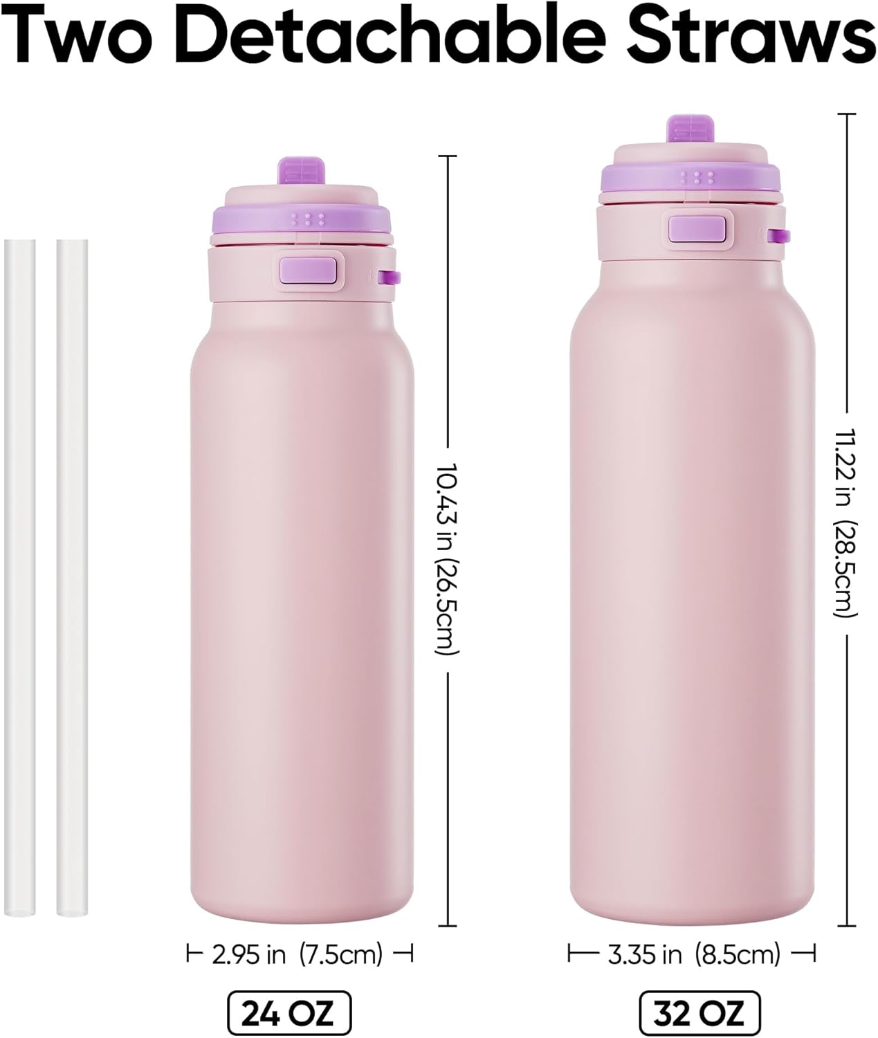 Botella de agua aislada 2 en 1 con popote y boquilla de acero inoxidable 304