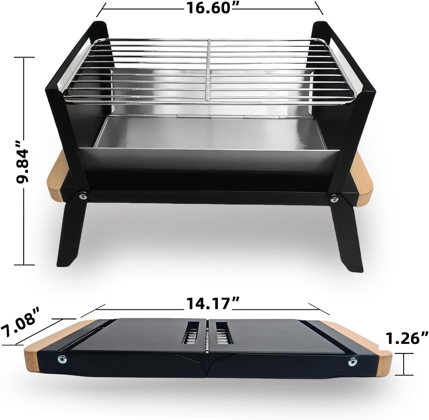 Parrilla carbón portátil acero inox plegable camping