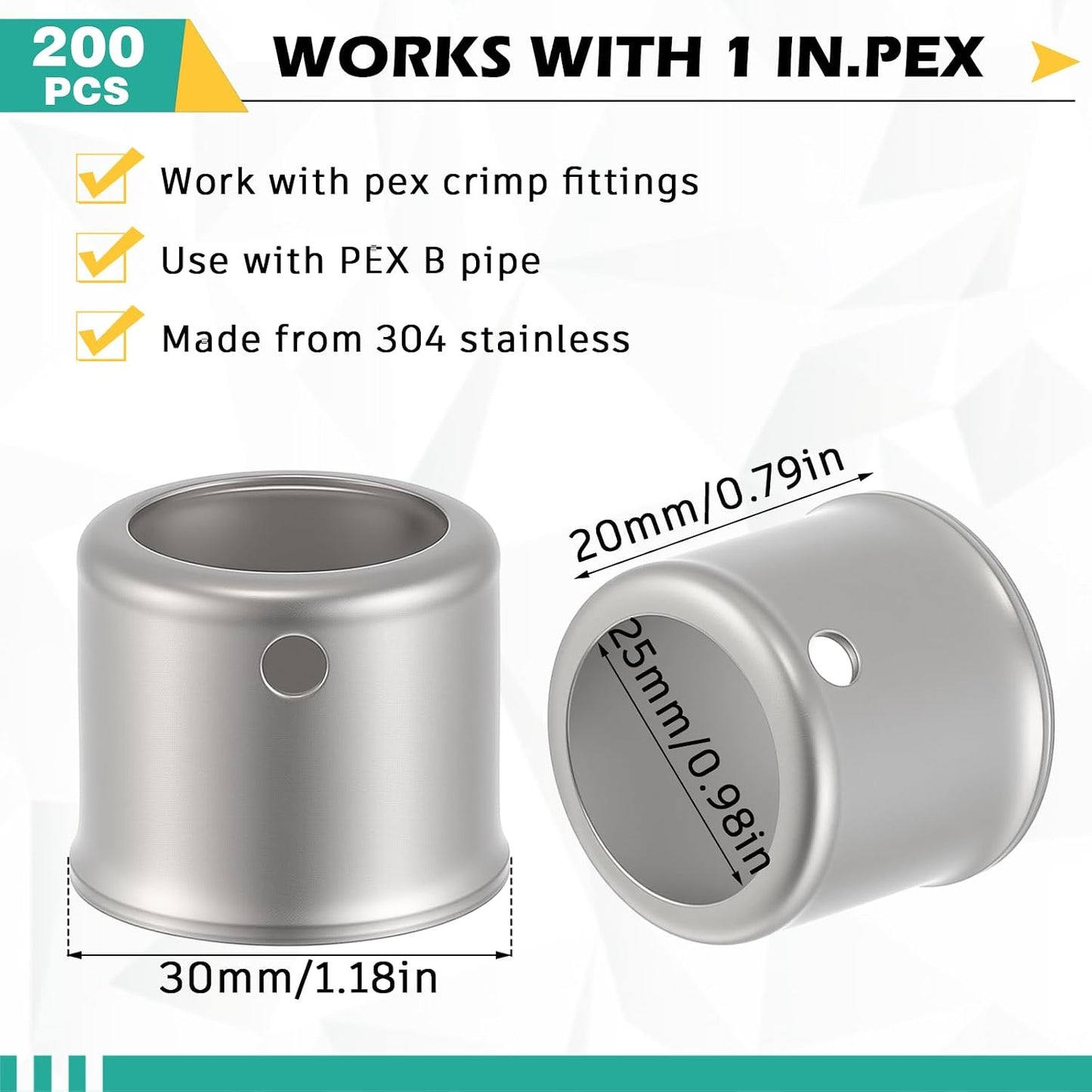 200 Accesorios PEX 1pulg Acero Inox Repuesto