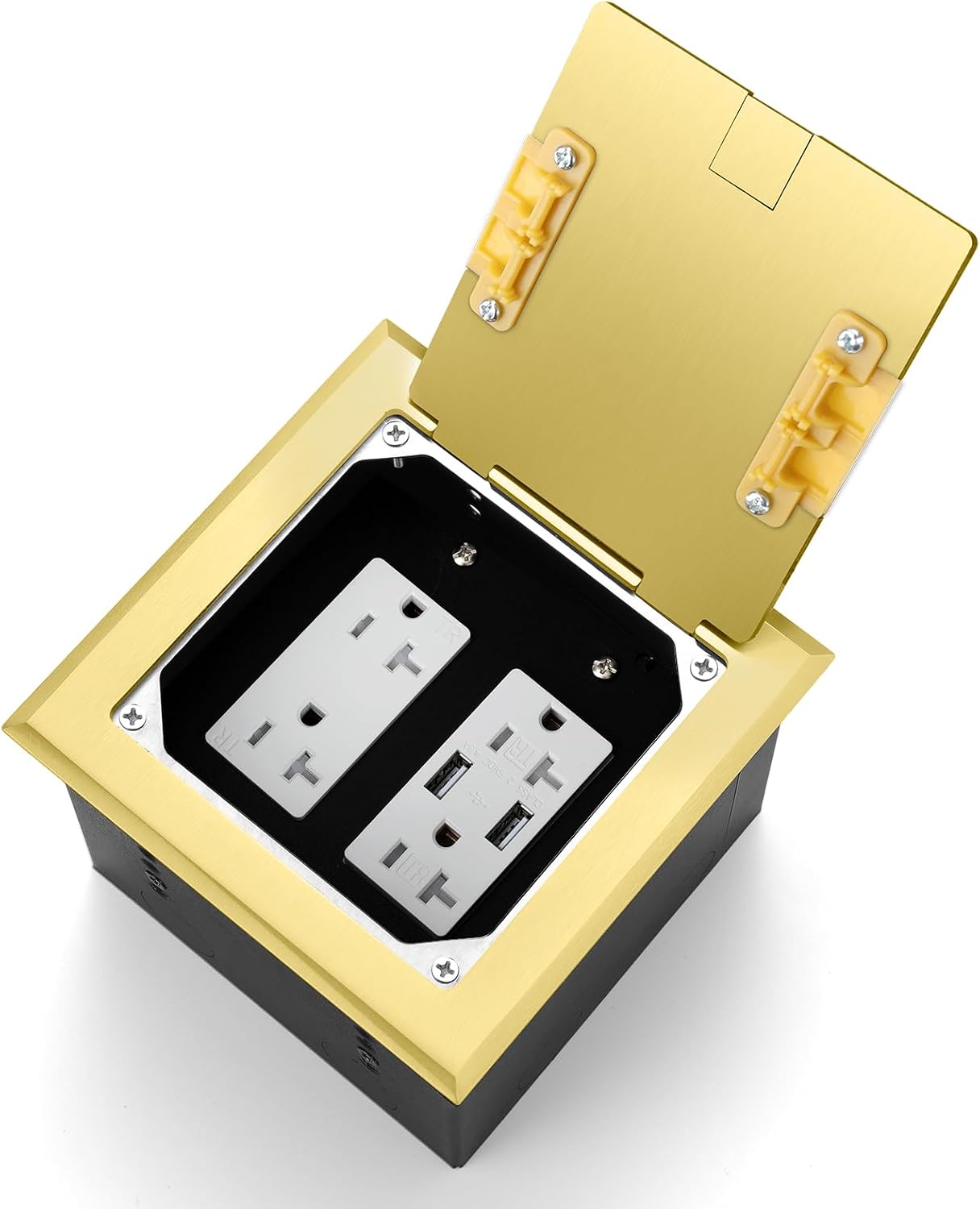 Caja piso desplegable con salida USB color dorado