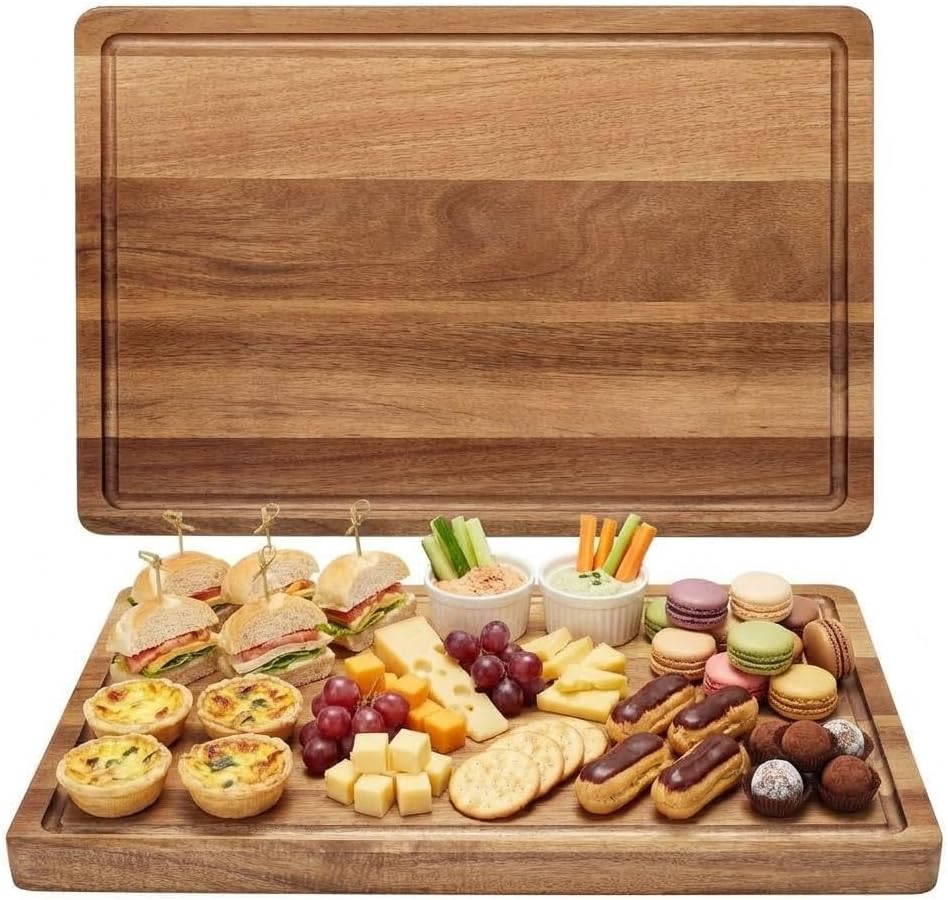 Tabla de cortar de madera de acacia 18 x 12 pulgadas con ranura para jugo