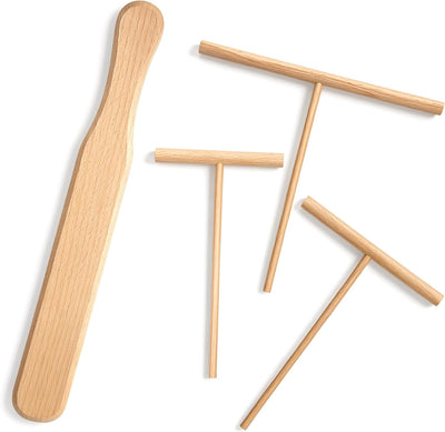 Juego de espátulas de crepé de madera con 3 esparcidoras en T y volteador