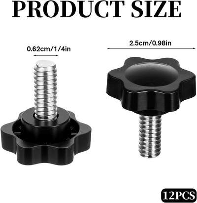 Tornillos de pulgar 1/4x20 con empujador 12 pzas