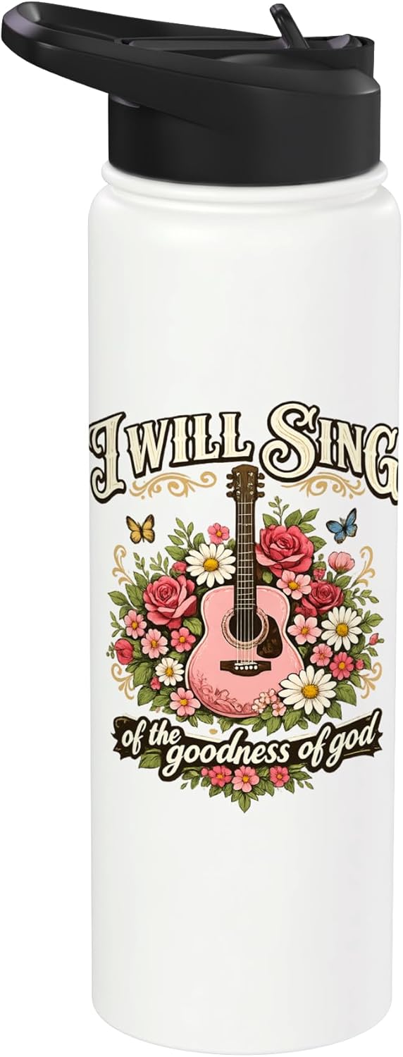 Botella de agua aislada floral para guitarra cristiana de acero inoxidable