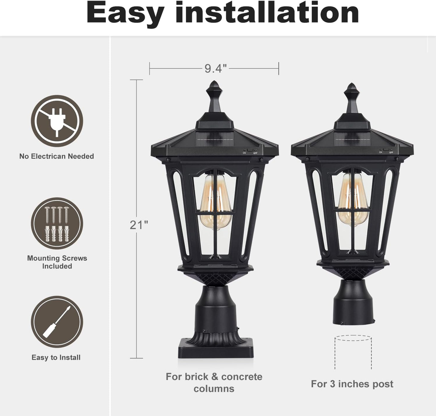 Luz solar LED aluminio poste exterior impermeable negro mate