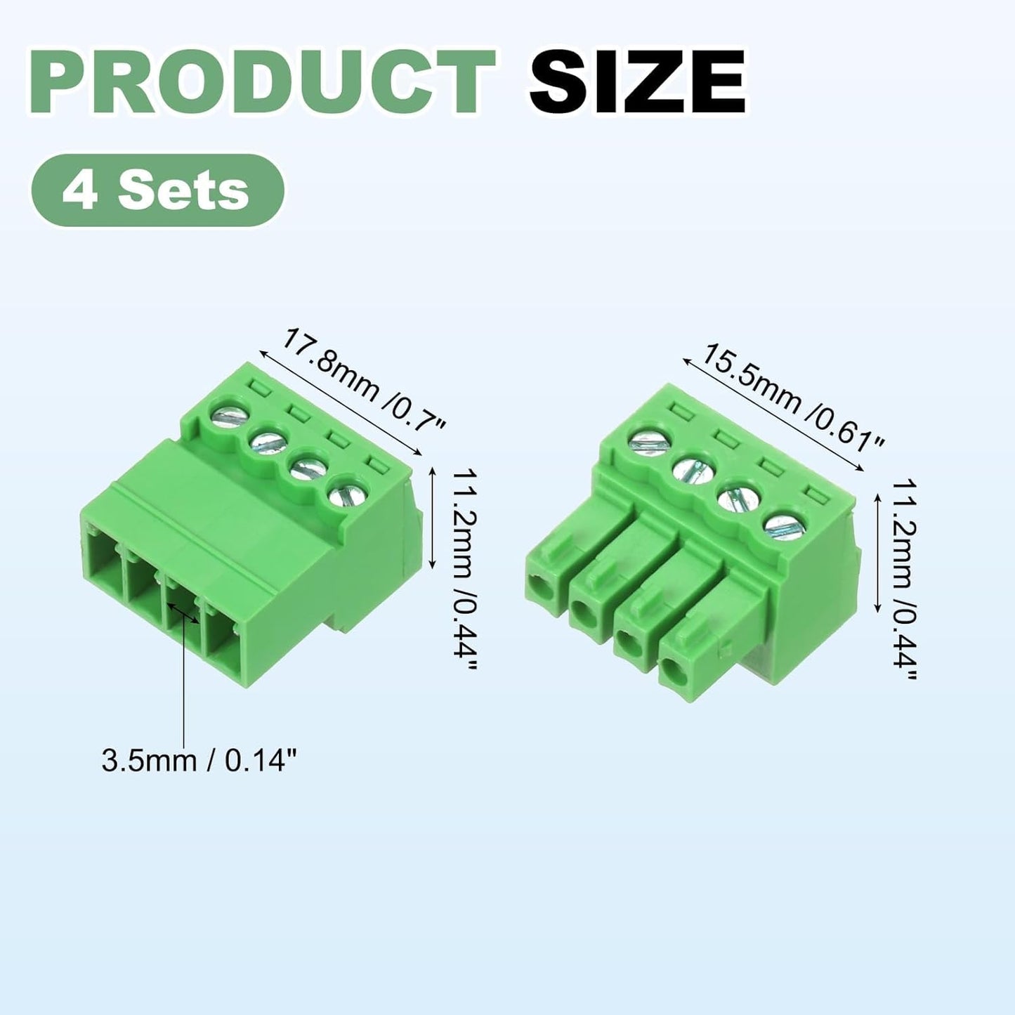 Set 5 Conectores Bloque 4 Pines 0.138pulg 28-16AWG Tipo Phoenix