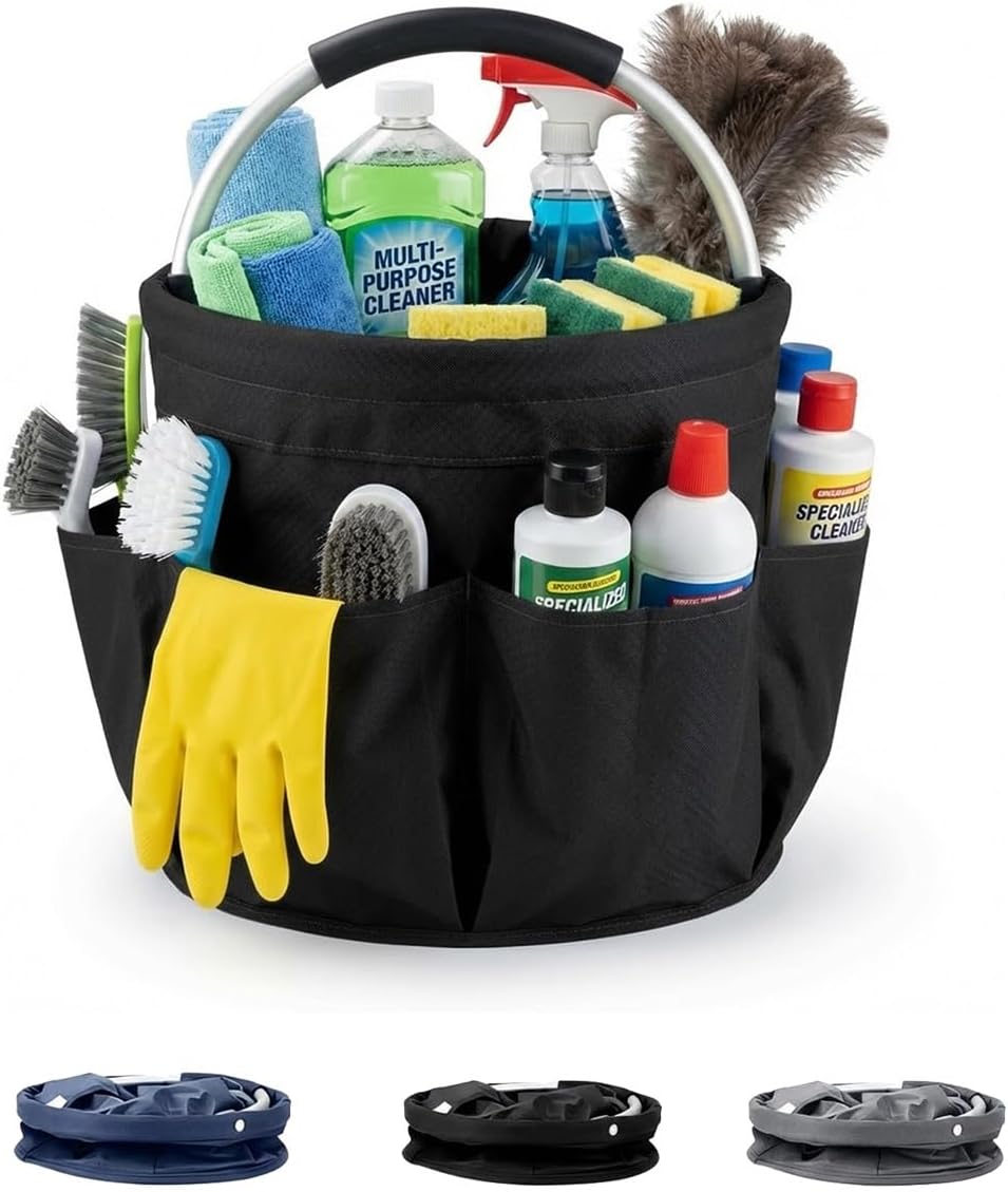 Carrito limpieza 17L bolsa 600D plegable 6 bolsillos negro
