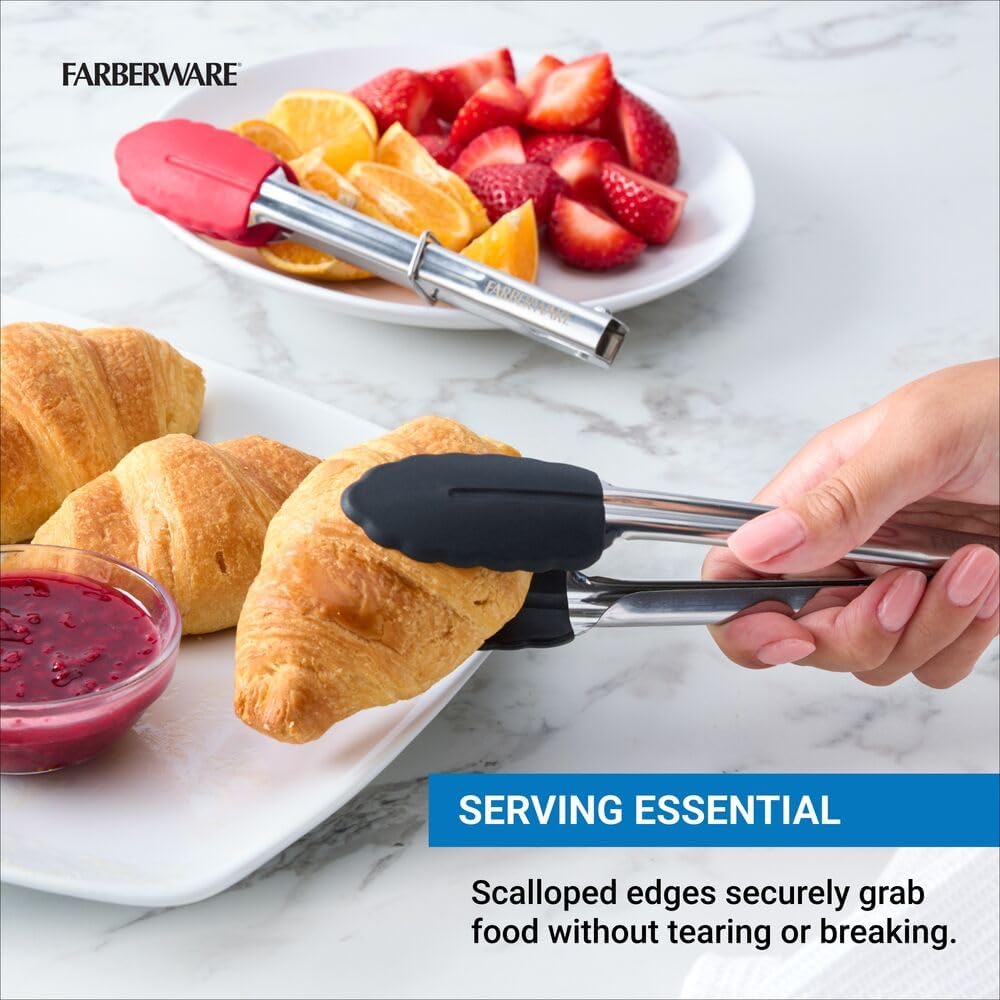 Juego de 2 pinzas de cocina Farberware Classic S2 de acero inoxidable con puntas de silicona