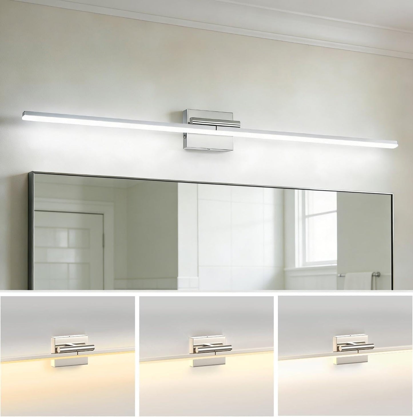 Barra luz baño 48pulg giratoria níquel LED ajustables 3CCT