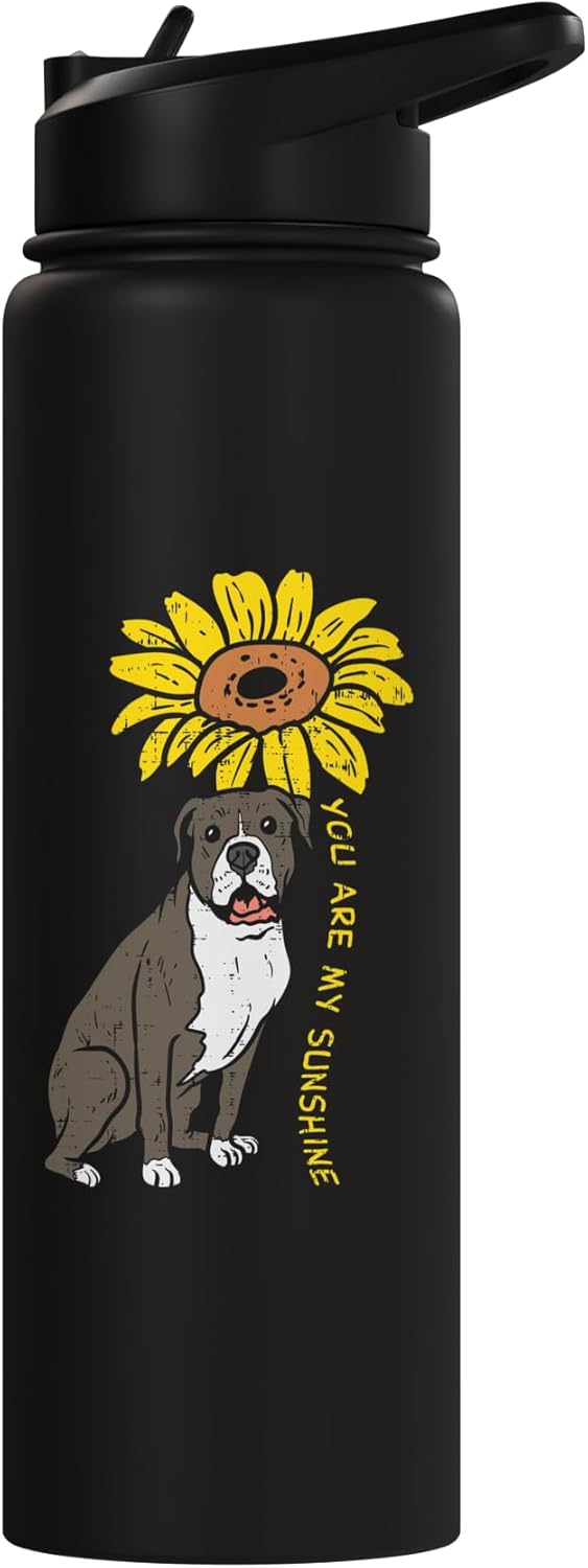Botella de agua aislada Pitbull Sunflower para dueños de perros