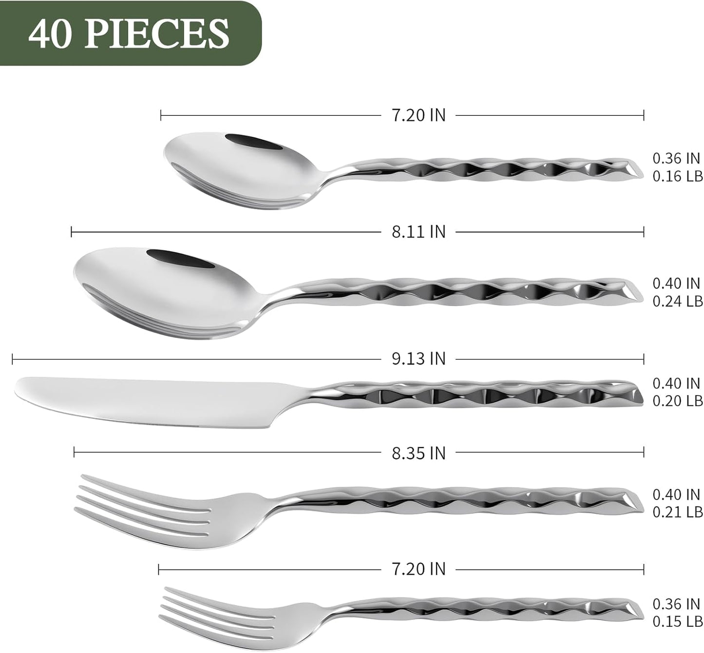 Set 40 Pzas Cubiertos Acero Inox 18/10 Espiral Servicio 8