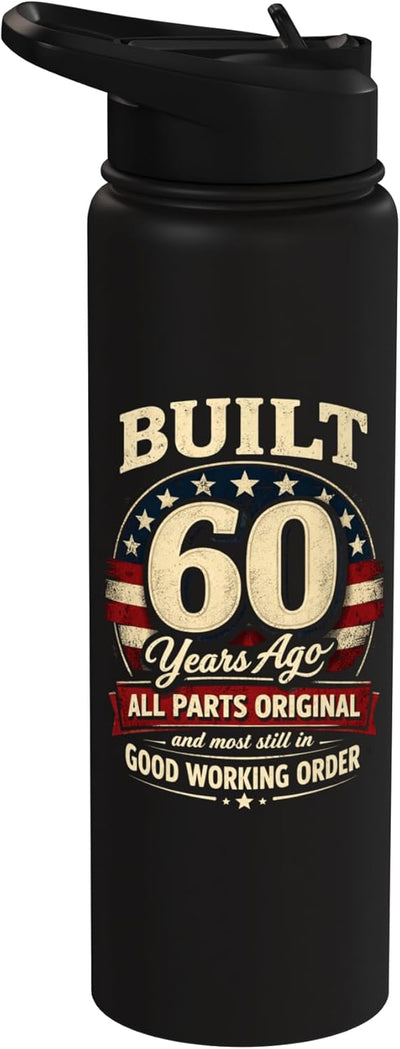 Botella de agua acero inoxidable con bandera USA para cumpleaños 60 años