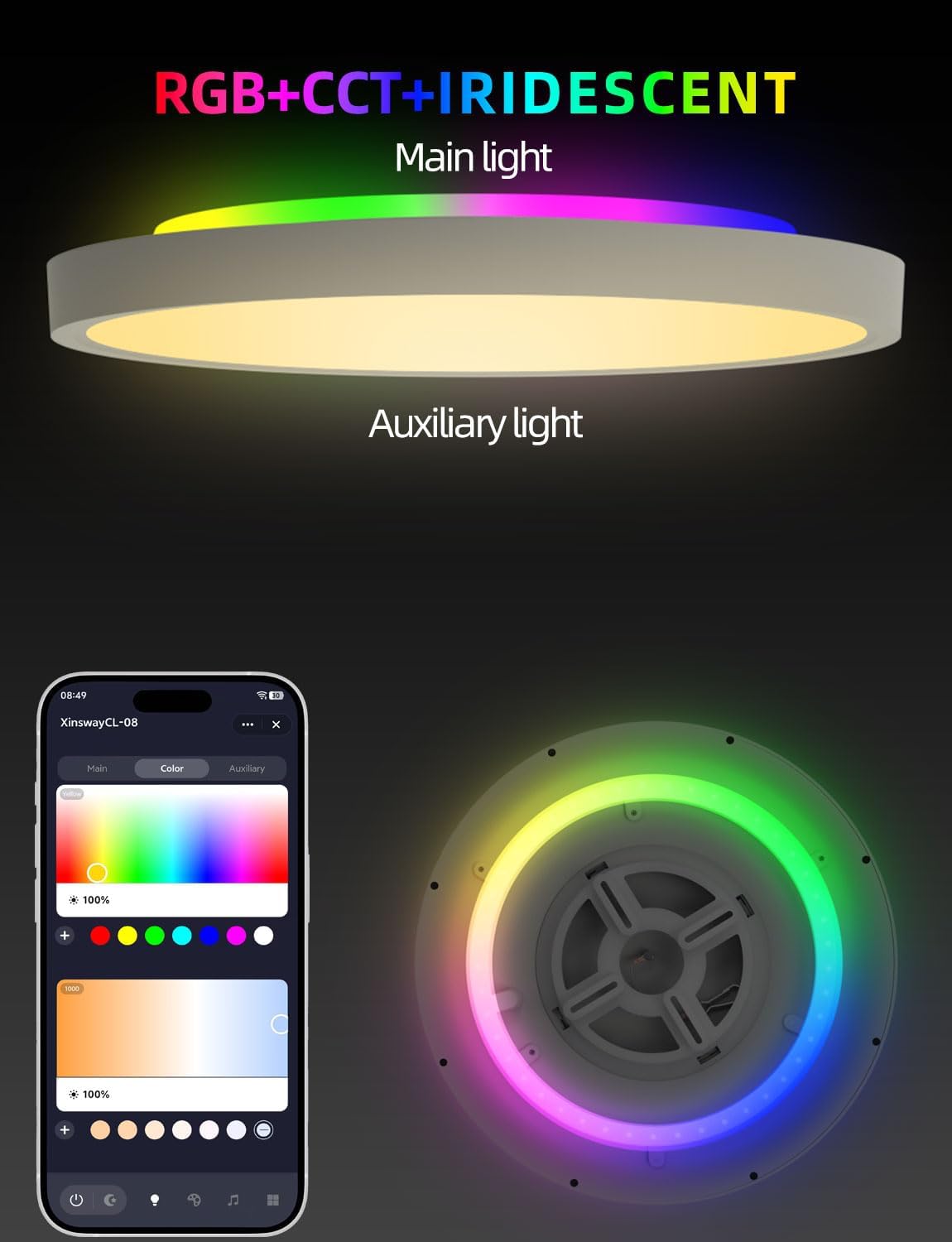 Lámpara techo LED RGBIC 12pulg 2400lm Alexa