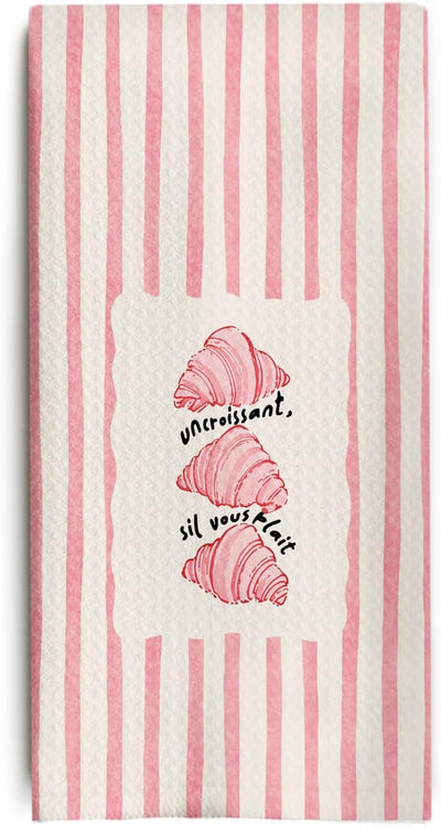 Toallas de cocina con estampado de croissant rosa para regalo en cocina y panadería