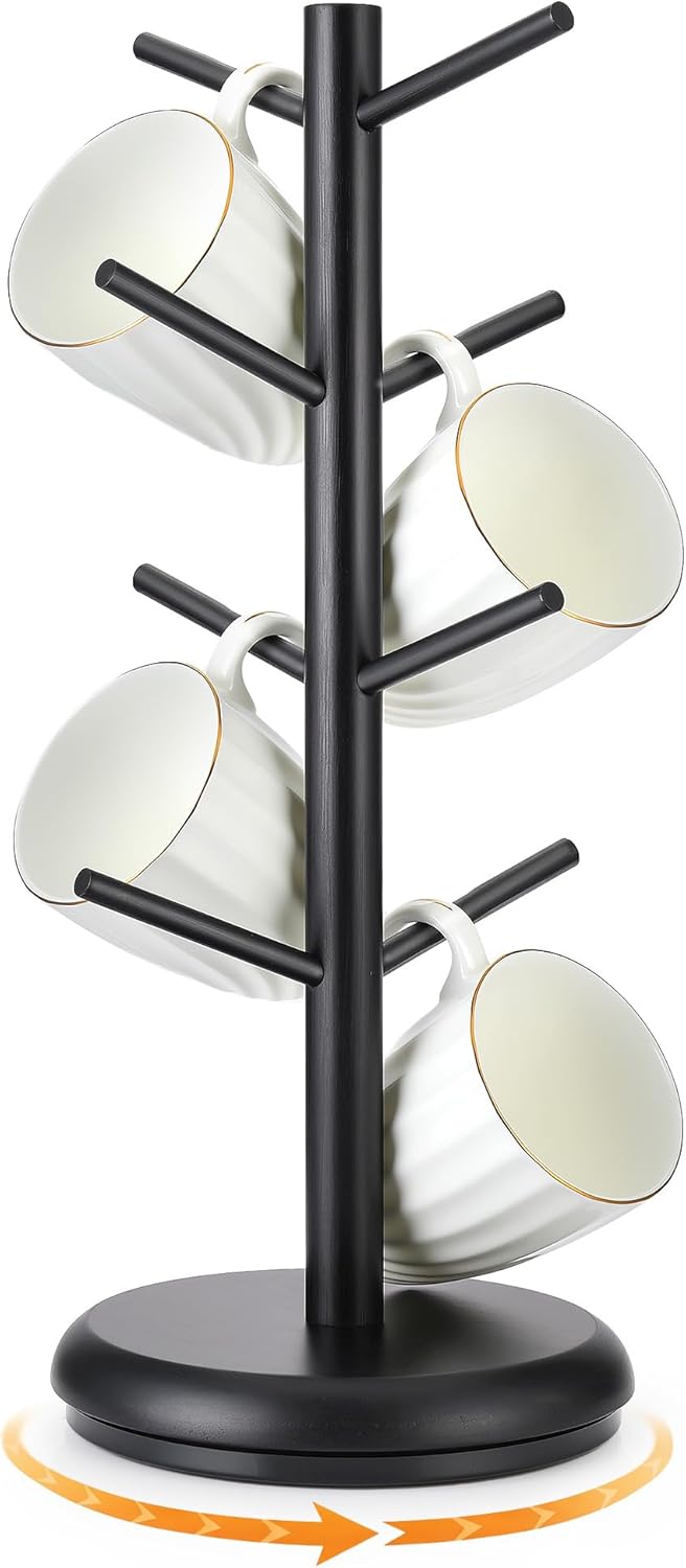 Árbol giratorio de 360° para mostrador con soporte de madera para taza de café