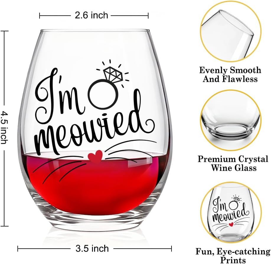 Copa de vino sin tallo con texto en inglés I'm Meowied, regalo de compromiso para mujer