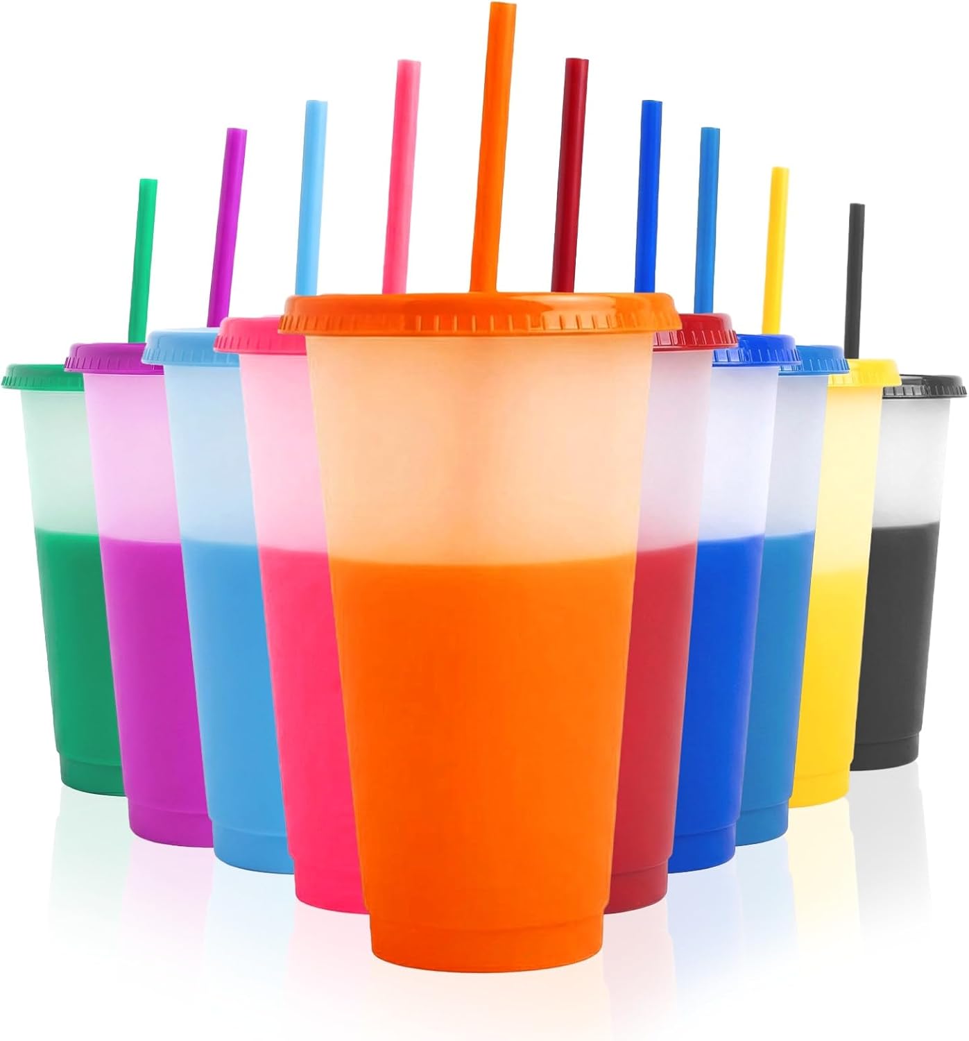 Vasos que cambian de color 24 oz con tapas y pajitas reutilizables