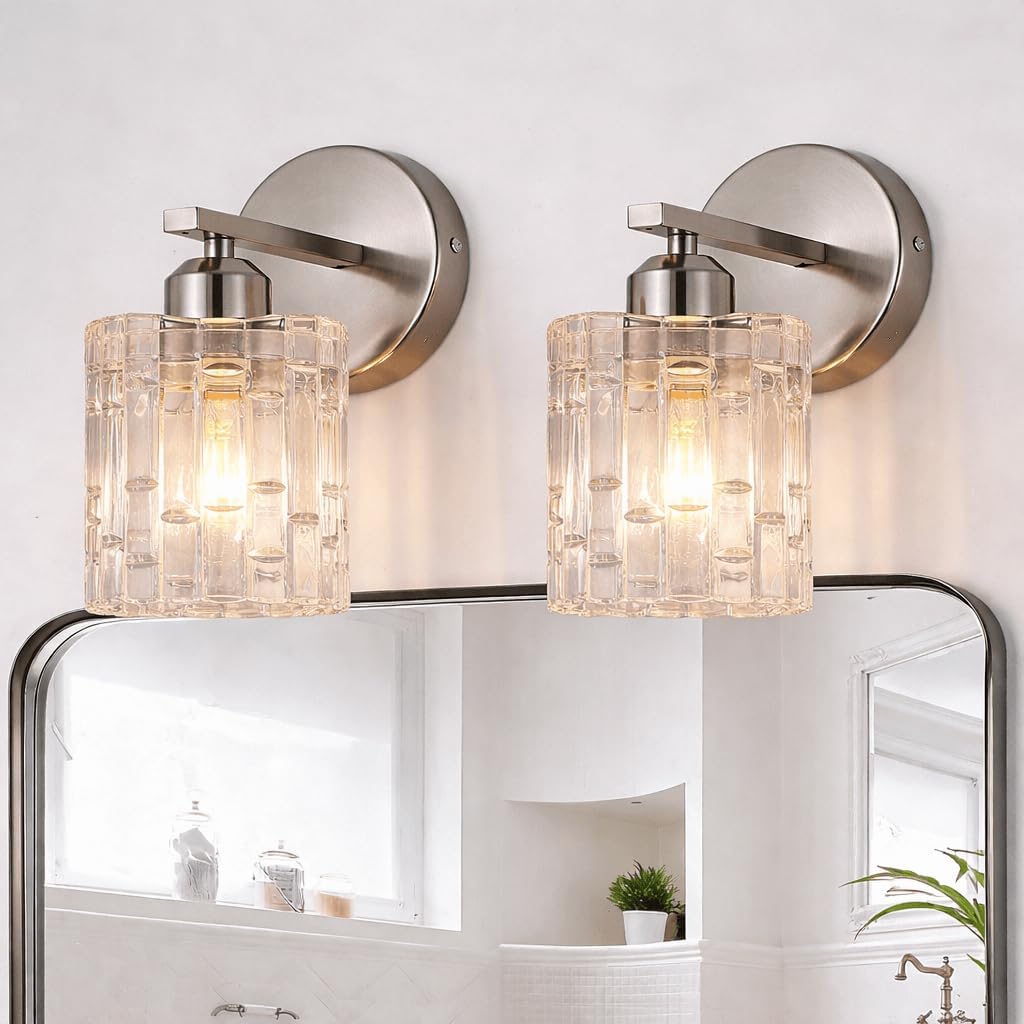 2 Luces Tocador Cristal Níquel Aplique Pared Moderno