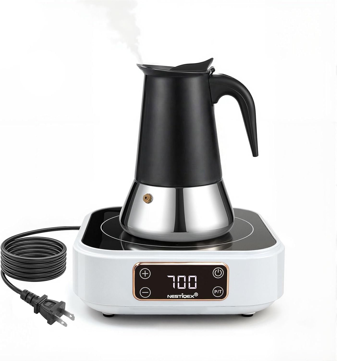 Olla Moka Acero Inox 4 Tazas con Placa Inducción 700W