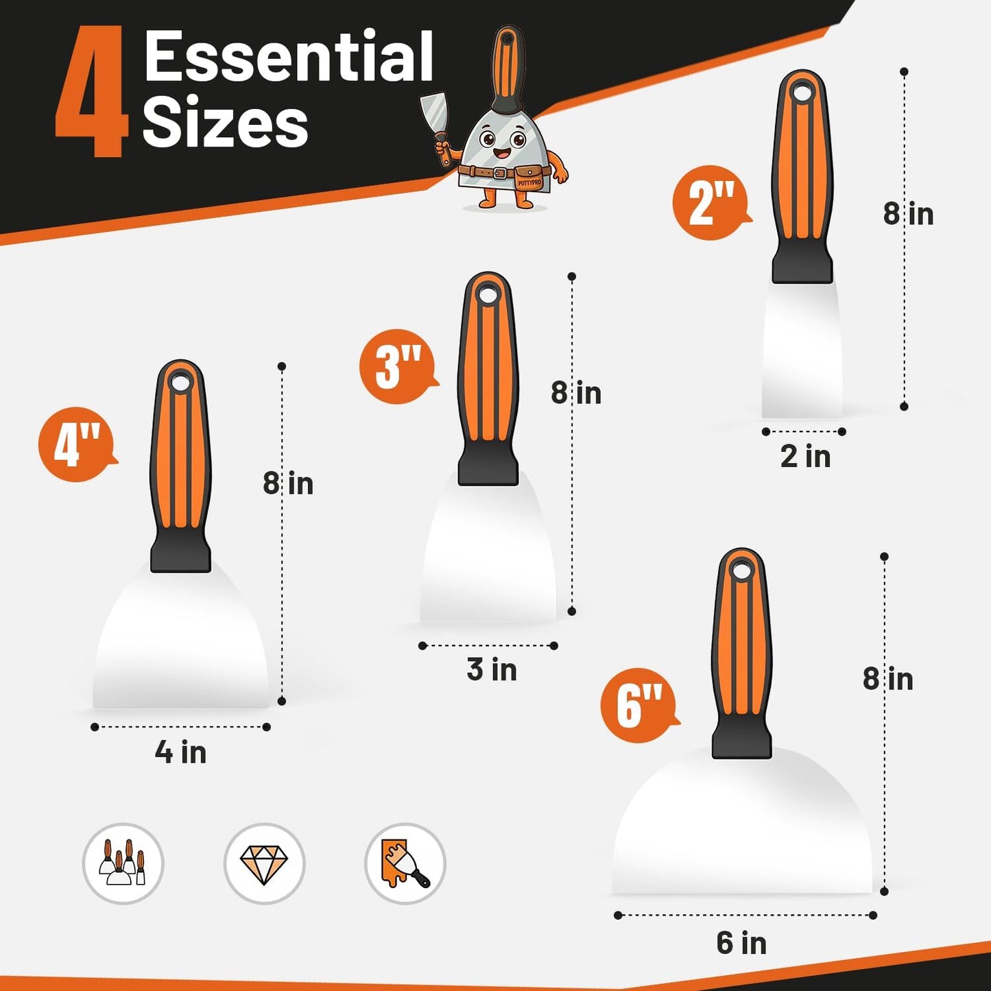 Set 4 Cuchillos Acero Inox 2-6pulg Herramientas Reparación Yeso
