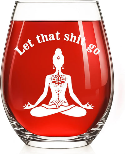 Copa vino 15oz Let That Sht Go regalo yoga mujer