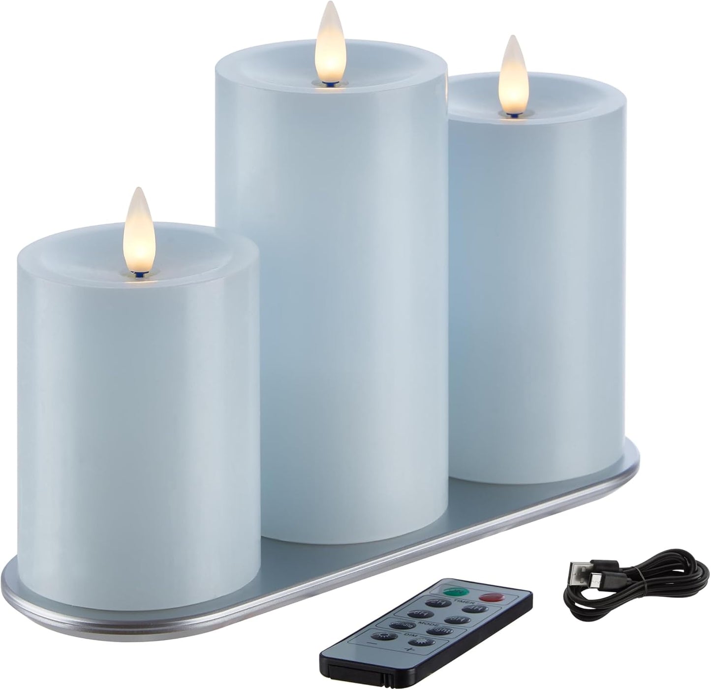 Vela pilar LED recargable con llama 3D azul hielo 3x4pulg