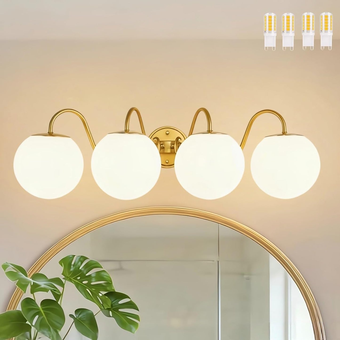 Luz de baño vintage con esfera blanca 4 luces G9