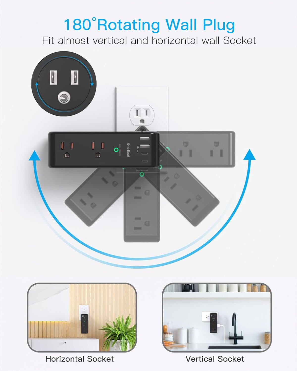 Regleta extensor USB C giratoria 6 tomas 1800J
