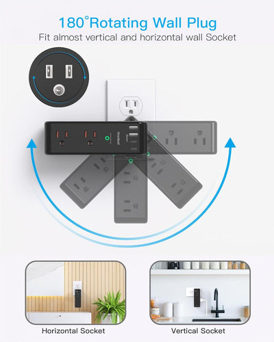 Regleta extensor USB C giratoria 6 tomas 1800J